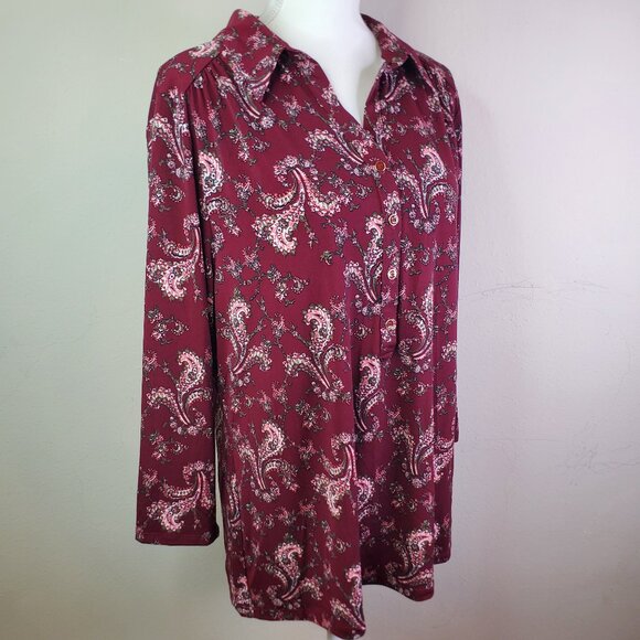 Charter Club Womens Red Floral 3/4 Sleeve Printed Polo Top XXL - Picture 1 of 10